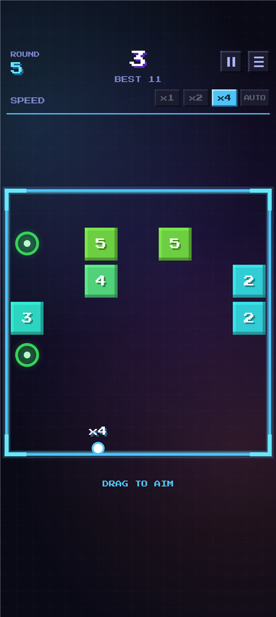 Ball Block Cascade gameplay: heat-mapped blocks, bouncing balls, and the play field